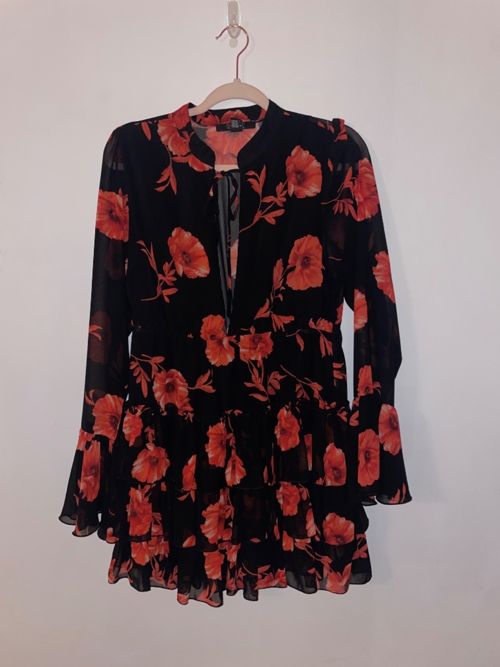 Forever 21 Womens Red and Black Floral Chiffon Dress Size XL - Picture 2 of 7